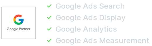Google Partner — zertifiziert für Google Ads Search, Display, Google Analytics und Measurement